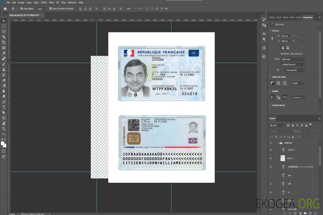 Carte d'identité France 2021-présent version 2 template